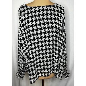 Vince Camuto Womens Black & White Houndstooth Long Sleeve Jewel Neck Top Size XL